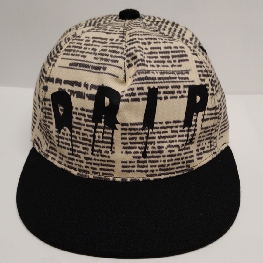 Black Kids Snapback Hat with Drip Print in Black and Cream